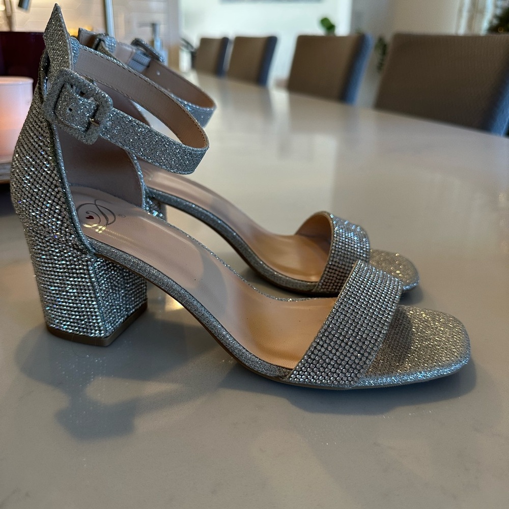 Elegant Silver Block Heel Sandals